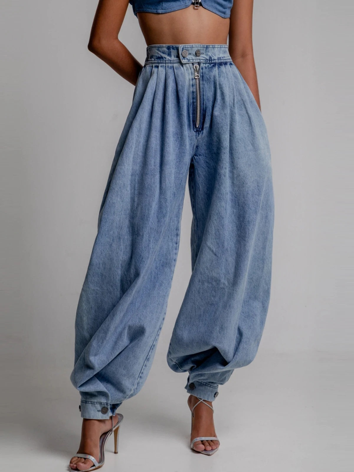 Women's High-Waist Zipper Harem Jeans