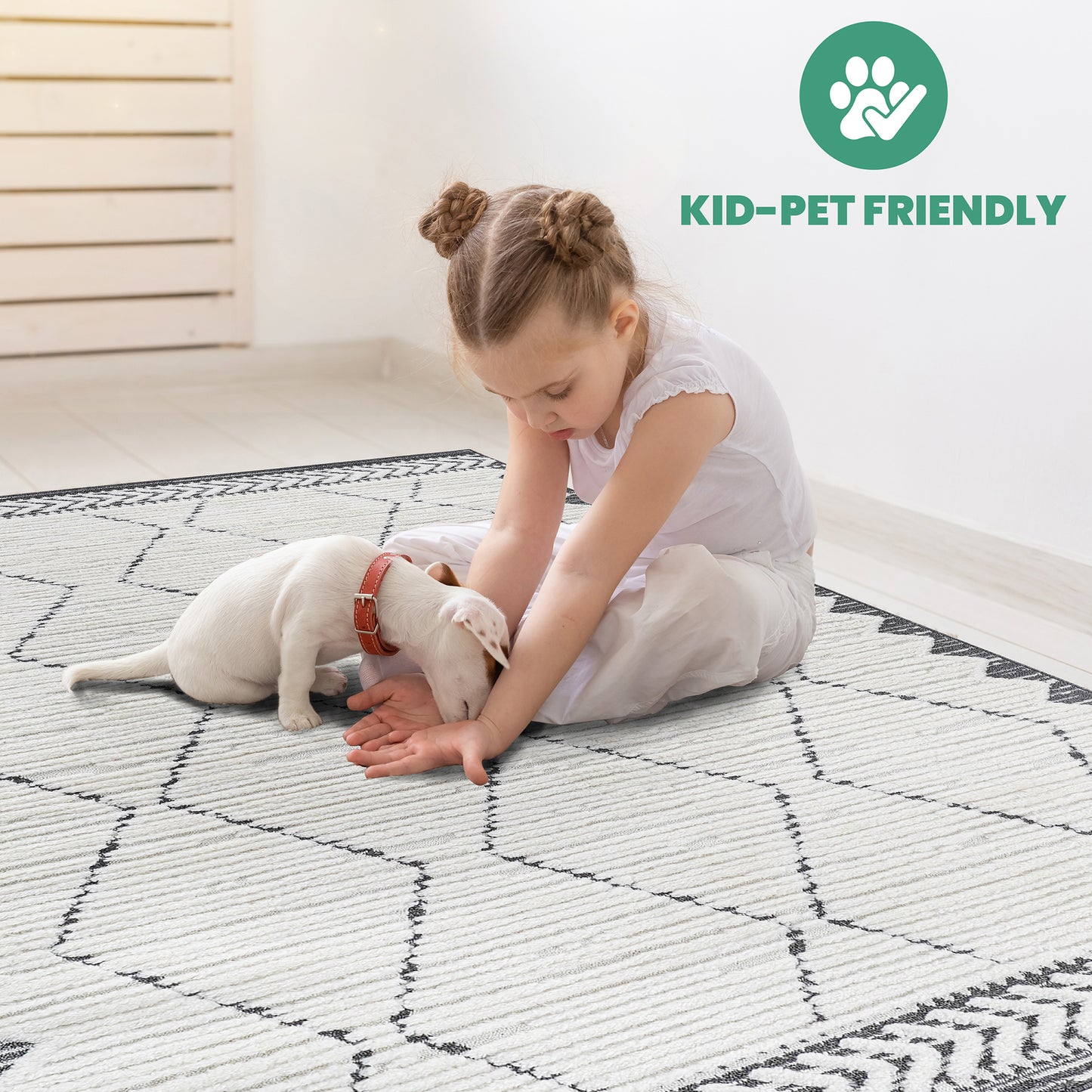 Step Collection High-Low Trellis Area Rug - Cream & Anthracite 5x7