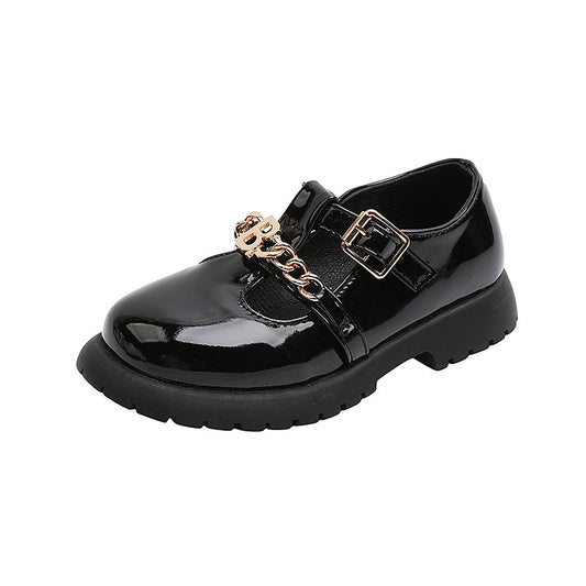 Children’s Retro Leather Shoes – Thick Heel & Stylish Chain Detail Shoes | Ectron Online