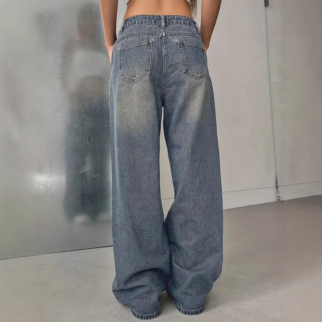 Women's Washed Vintage Denim Pants | Retro Style European Jean