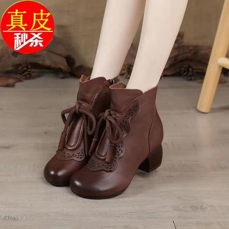 Real Soft Leather Women's Leather Boots Ethnic Style Retro