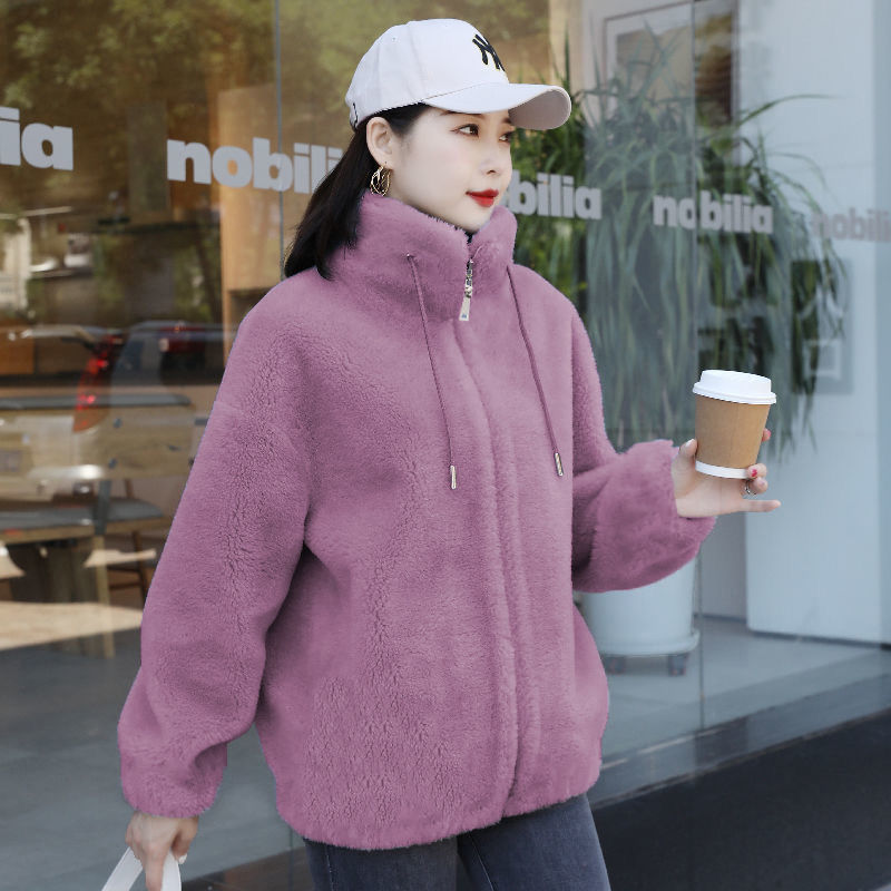 Women's Double-Faced Fleece Cardigan Double Faced Fleece Warm High Neck Sweat | Ectron Online
