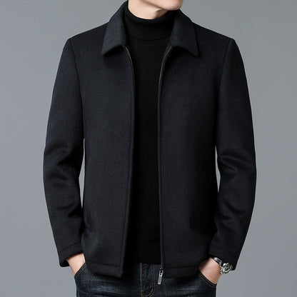 Men's Casual Polo Collar Woolen Jacket Woolen Coat Men's Clothing