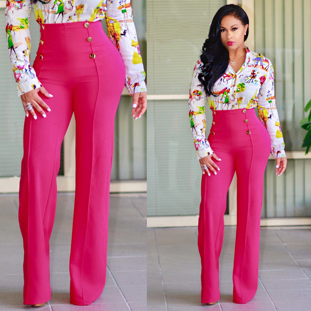 Stylish Slim Personality Double-Breasted Flared Trousers