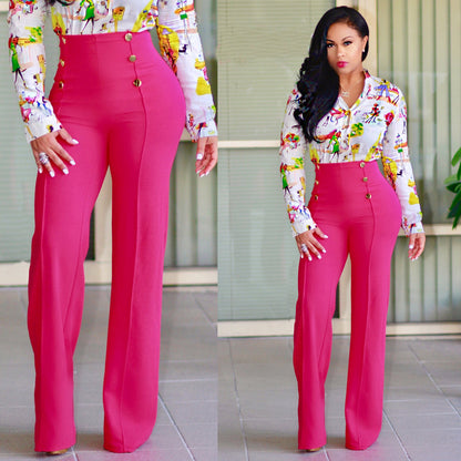 Stylish Slim Personality Double-Breasted Flared Trousers