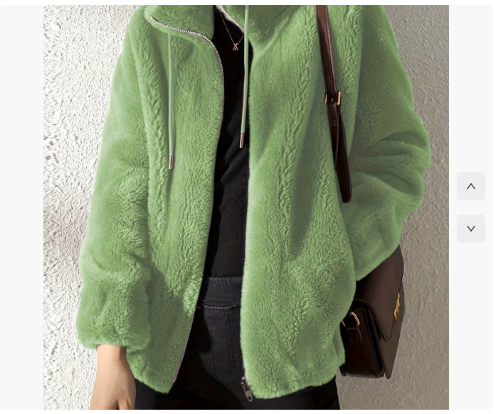 Women's Double-Faced Fleece Cardigan Double Faced Fleece Warm High Neck Sweat | Ectron Online