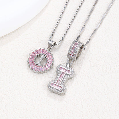 Rock Sugar 26-letter Pendant Necklace For Women, Copper Inlaid Zircon Round Flower Jewelry Set