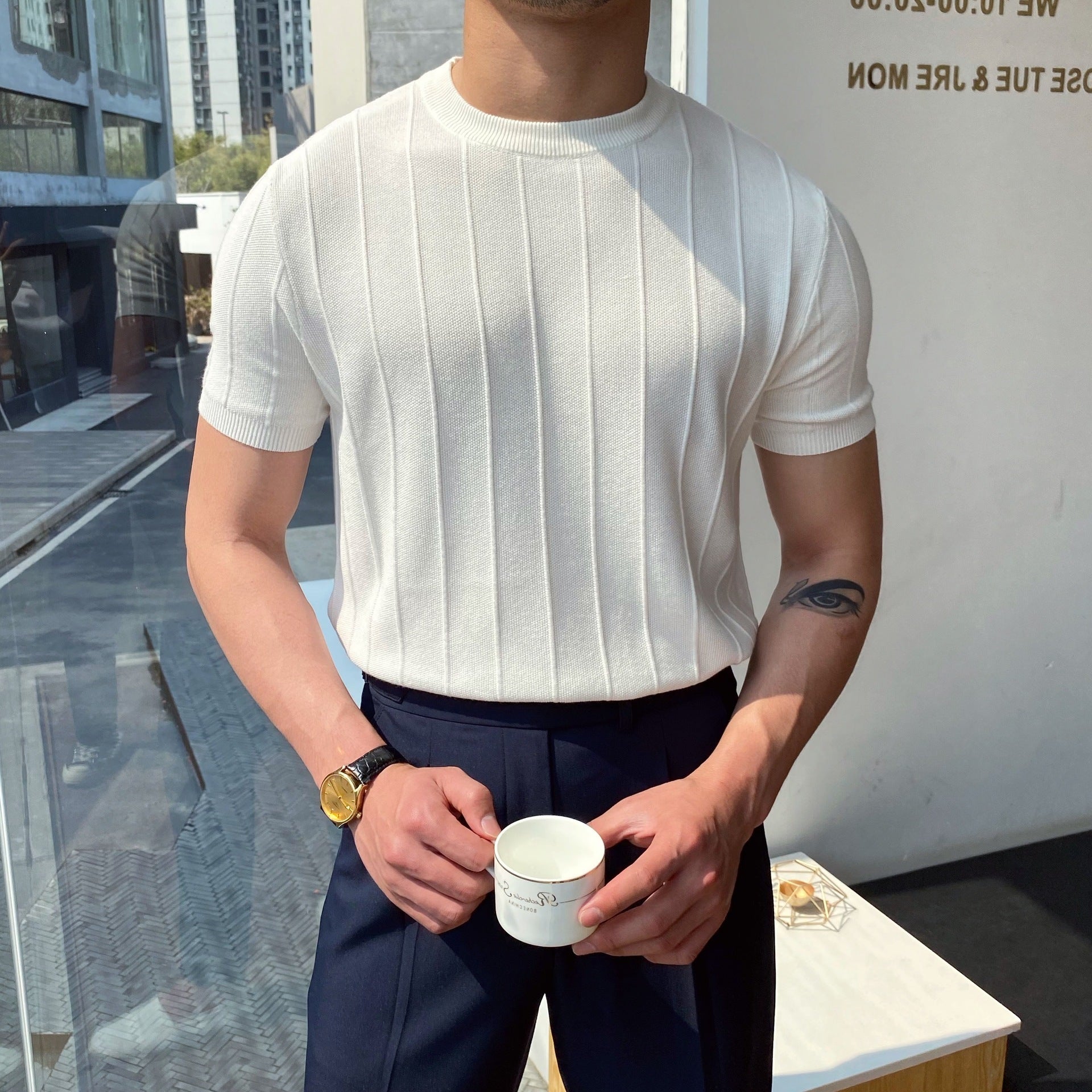 Men’s Summer Knitted T-Shirt – Light Round Neck Short Sleeve Short Sleeve Knitted T-shirt Summer Men' | Ectron Online