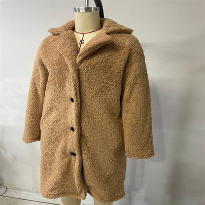 Women's Lamb Wool Large Coat | Oversized Warm Lapel Winter Jacket Long Sleeve Lapel Coat Lamb Wool Large C | Ectron Online