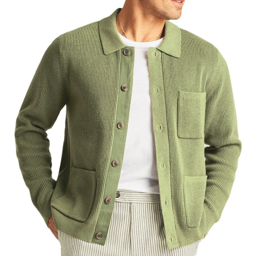 Men's High-Density Sweater with Shirt Collar