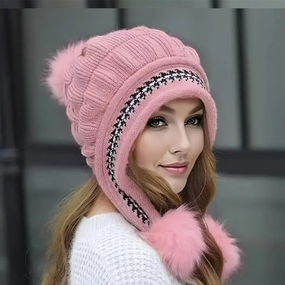 Women's Fleece Beanie with Ear Flaps | Warm Winter Ski & Outdoor Hat Cozy Knit Fleece-Feel Beanie With Ear Fl | Ectron Online