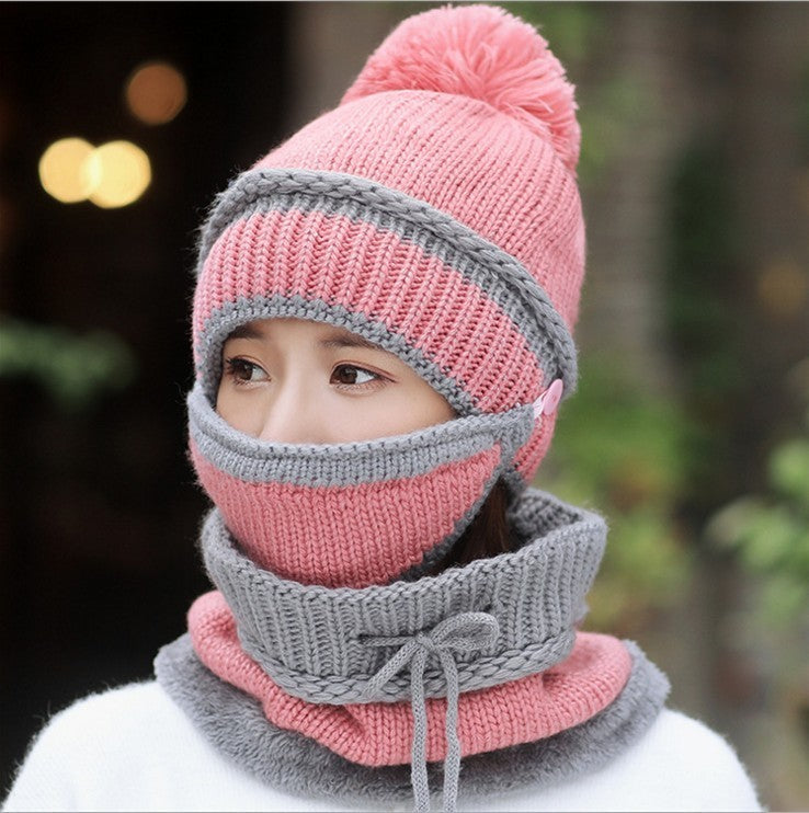 Hat Female Winter Wool Hat Outdoor Thick Warm Winter Hat Riding Windproof Hat Bib Mask Cap Head Cap