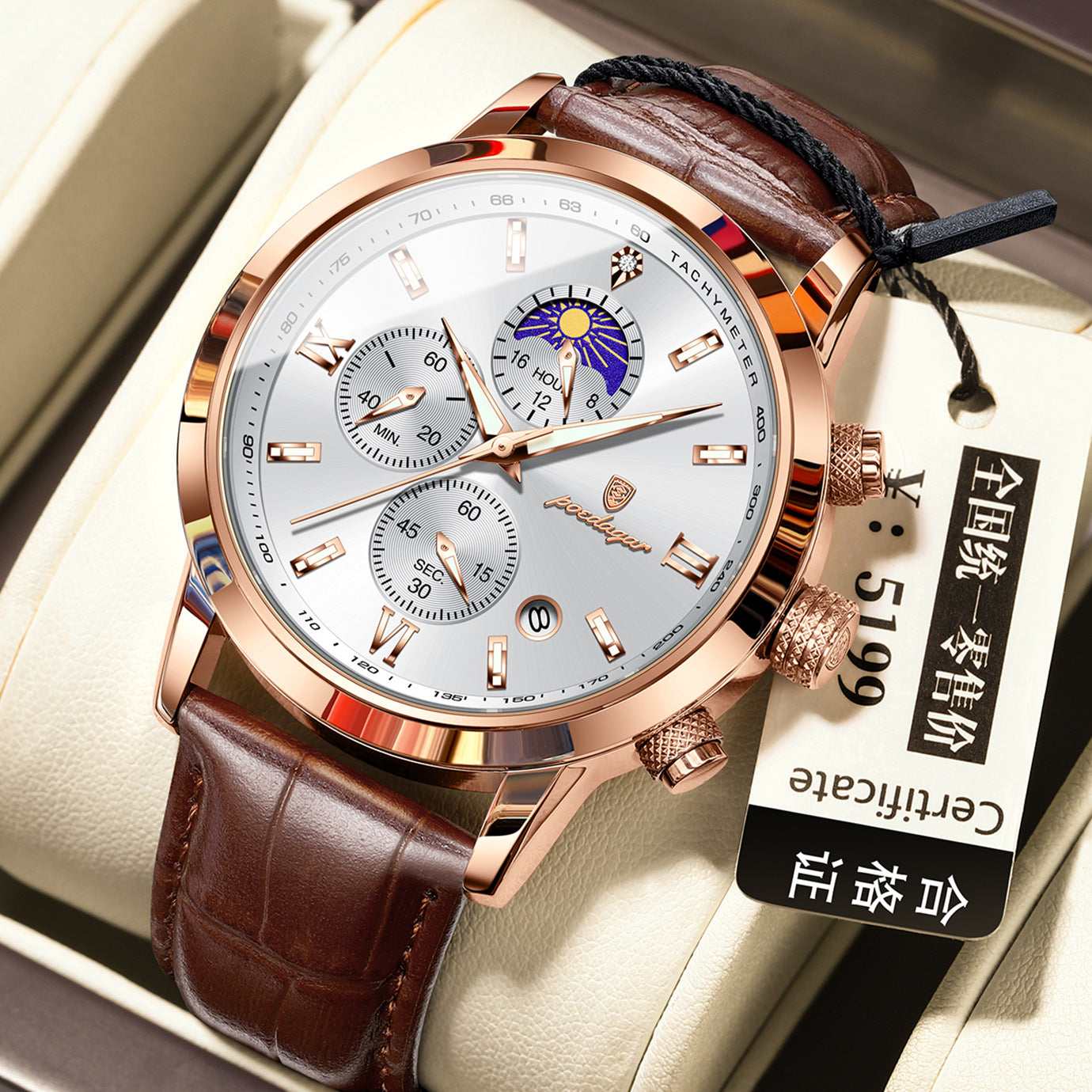 Men's Moon Phase Multi-function Chronograph Watch Men's Watch With Moon Phase And Multi-fu | Ectron Online