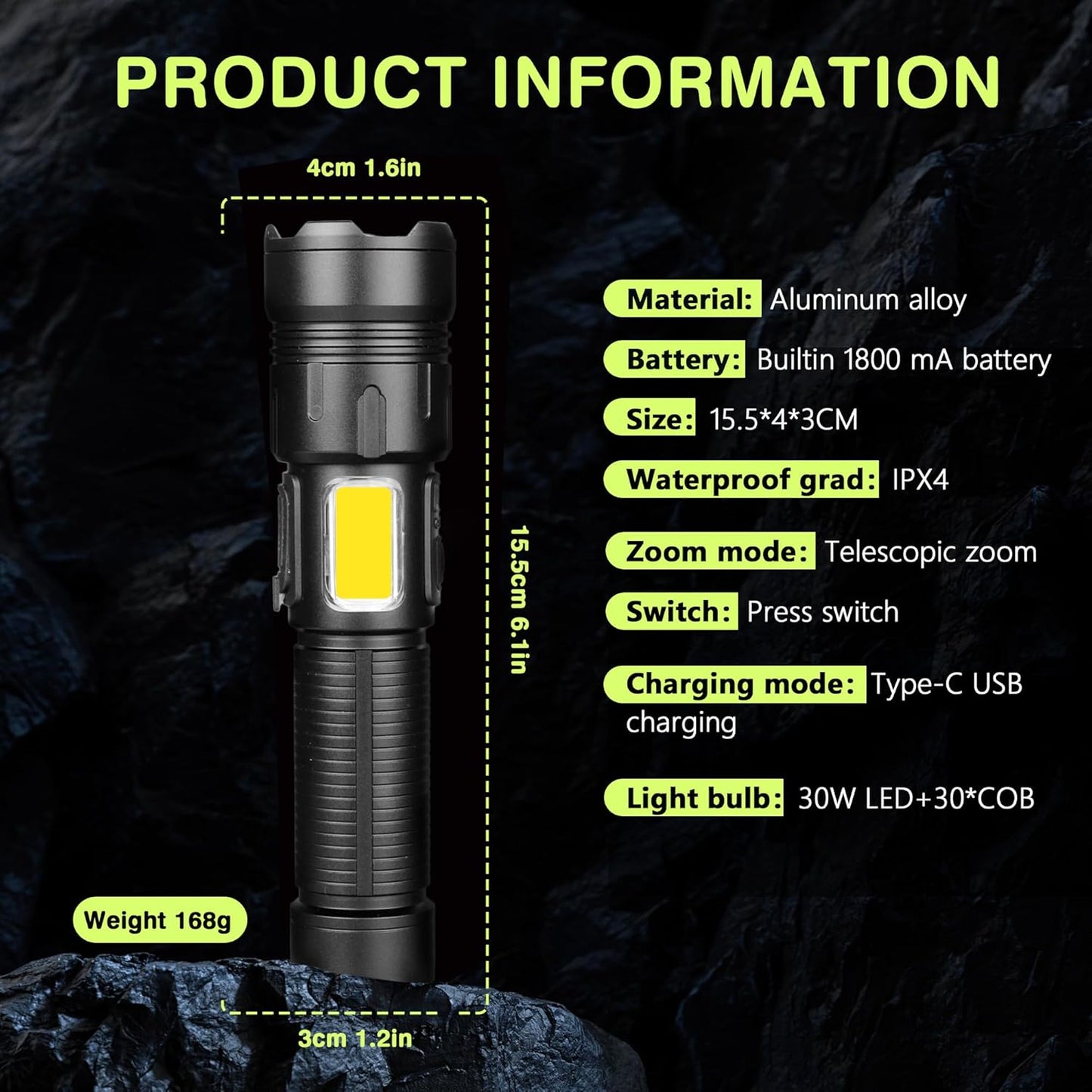 High-Lumen LED Rechargeable Flashlight | Waterproof Tactical Light