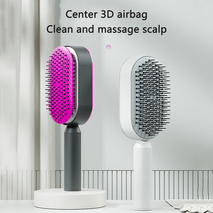 Self-Cleaning Hair Brush - One-Key Hair Removal & Scalp Massage Comb Self Cleaning Hair Brush For Women One-k | Ectron Online