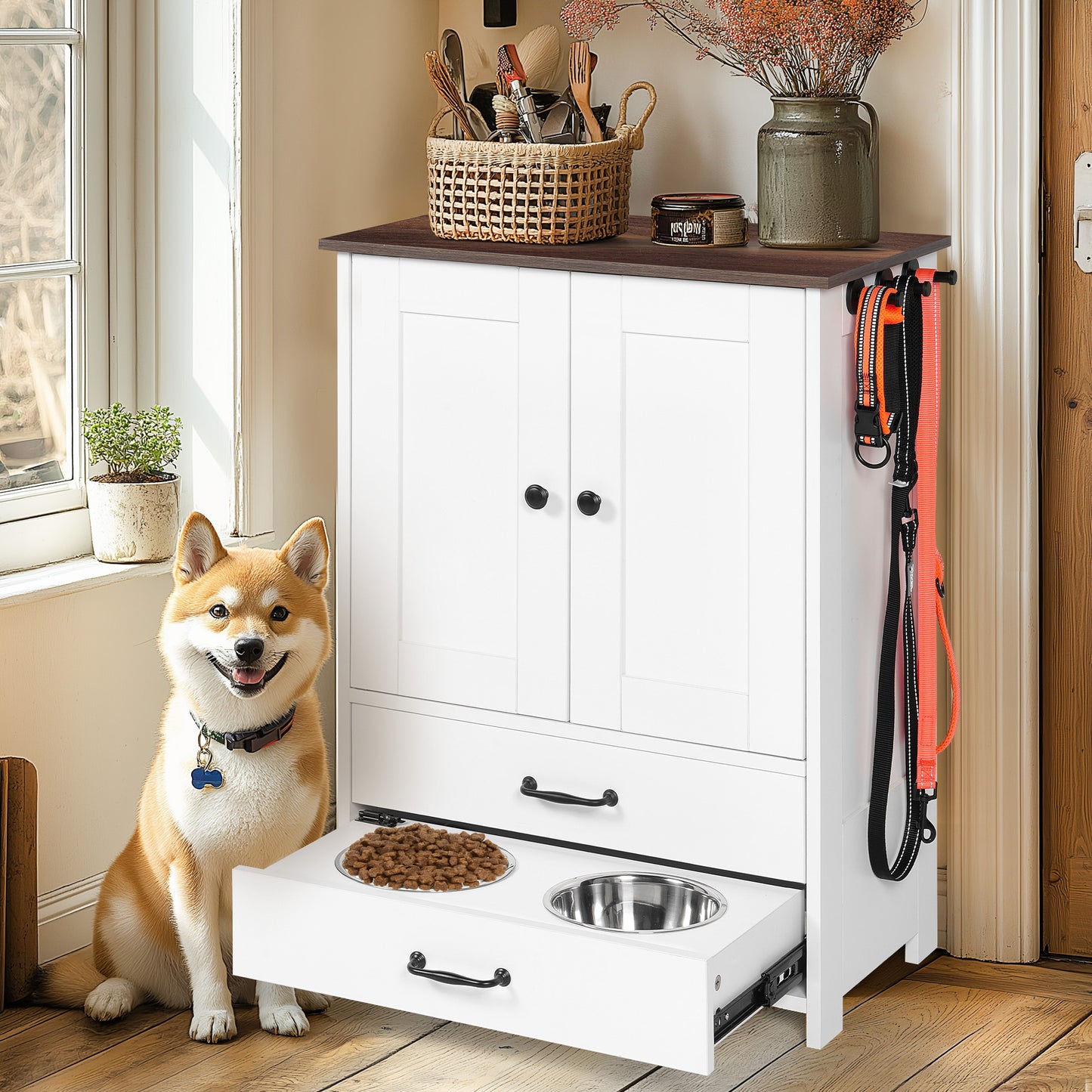 Dog Feeding Station - Double Door Locker with 2 Adjustable Bowls