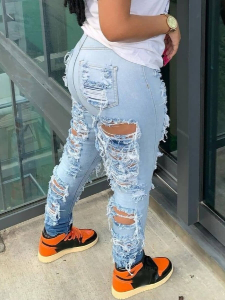 Women's Gradient Ripped Stretch Jeans