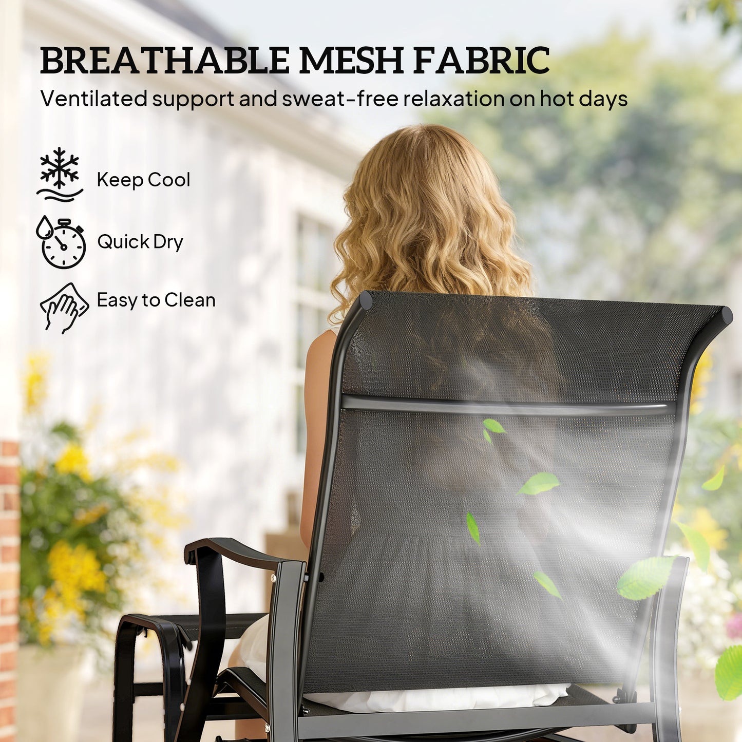 Outdoor Glider Chair with Ottoman | High Back & Wide Seat - Black