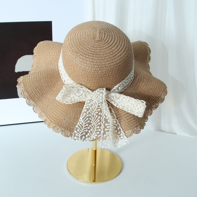 Elegant Straw Bucket Hat for Summer Lace String Color Woven Straw Hat Summer | Ectron Online