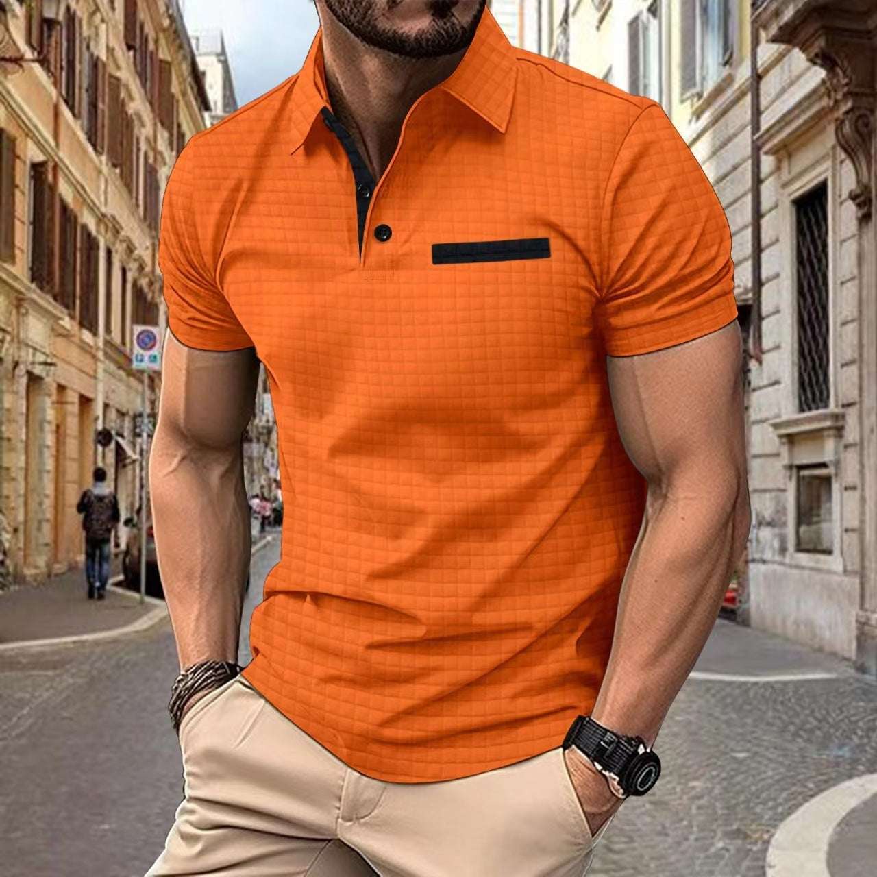 Men’s Jacquard Plaid Sports Polo – Button Detail Shirt Button Jacquard Plaid Men's Sports Polo | Ectron Online