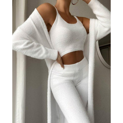 Women's V-Neck Plush Vest & Pants Set | Casual 2-Piece Cozy Suit Women's Casual V-neck Plush Short Vest P | Ectron Online