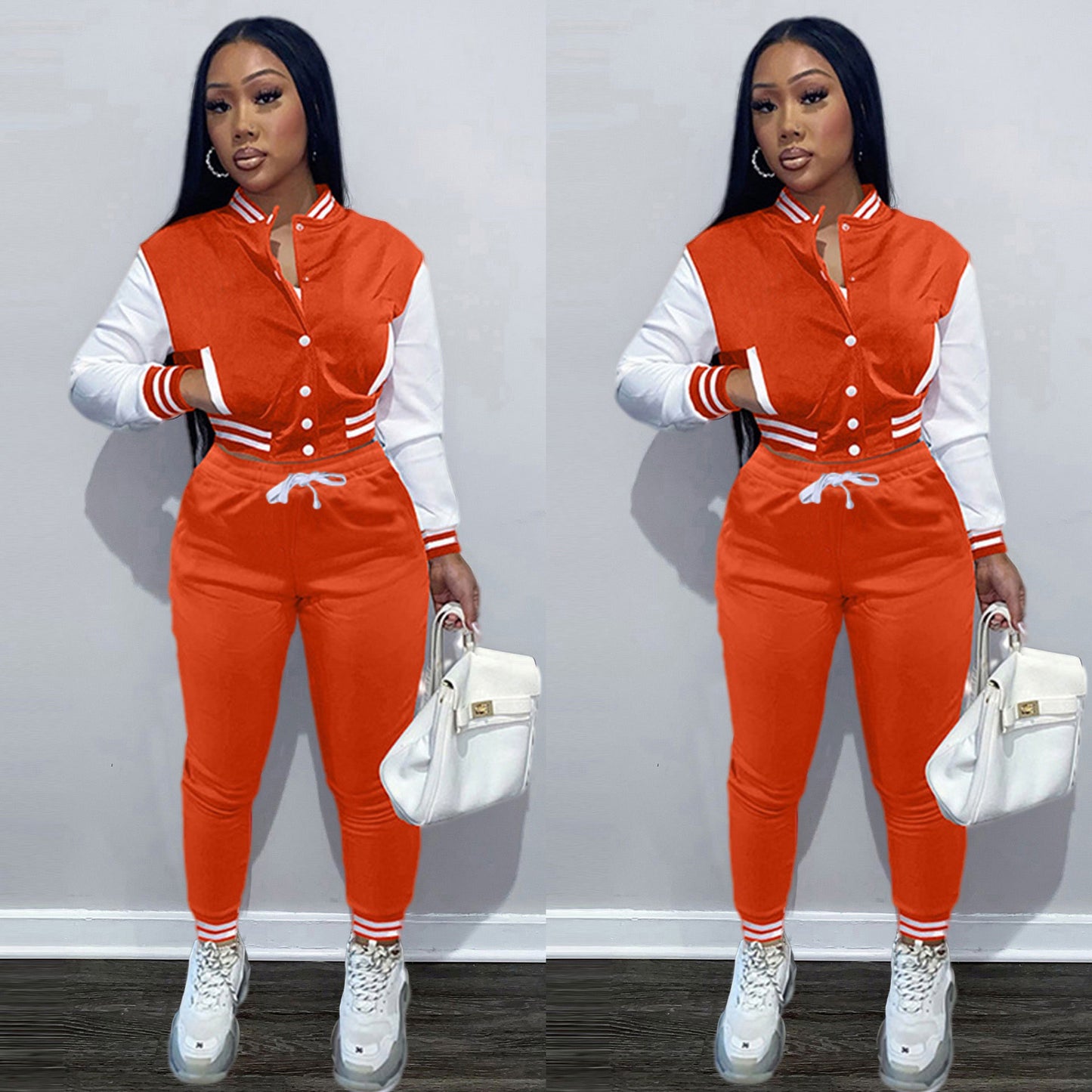 Women's Single-Breasted Baseball Jacket Set