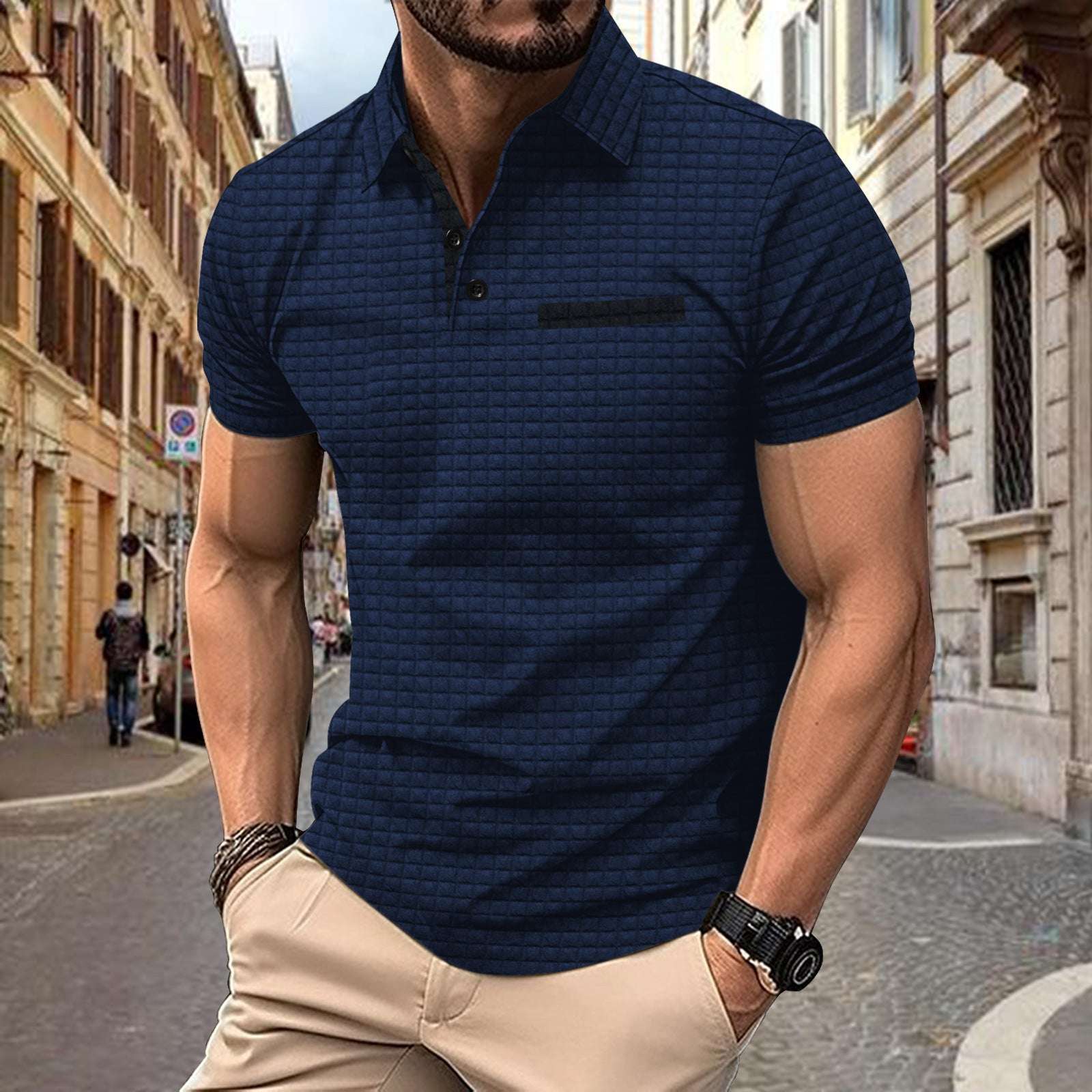 Men’s Jacquard Plaid Sports Polo – Button Detail Shirt Button Jacquard Plaid Men's Sports Polo | Ectron Online