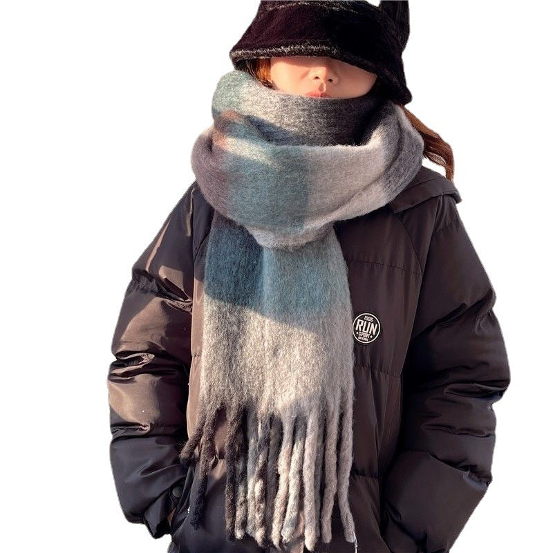 Women's Rainbow Plaid Tassel Scarf | Colorful Color-Block Winter Shawl