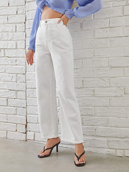 Women's Mid-Waist Washed Straight Jeans Washed Fashion Straight Jeans Women's Mi | Ectron Online