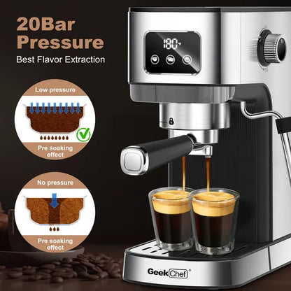 Geek Chef Stainless Steel Espresso Machine - Pod Compatible with Frother Geek Chef Espresso Machine, Cappuccino & | Ectron Online