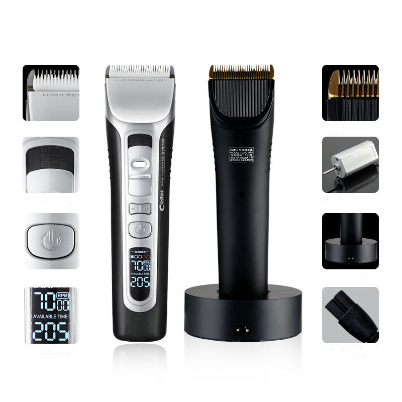 Set of hair trimmers and attachments on a white background