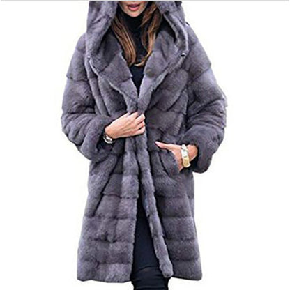 Women's Oversized Imitation Fur Coat | Plush Solid Color Hooded Jacket Solid Color Loose Plush Hooded Coatimita | Ectron Online