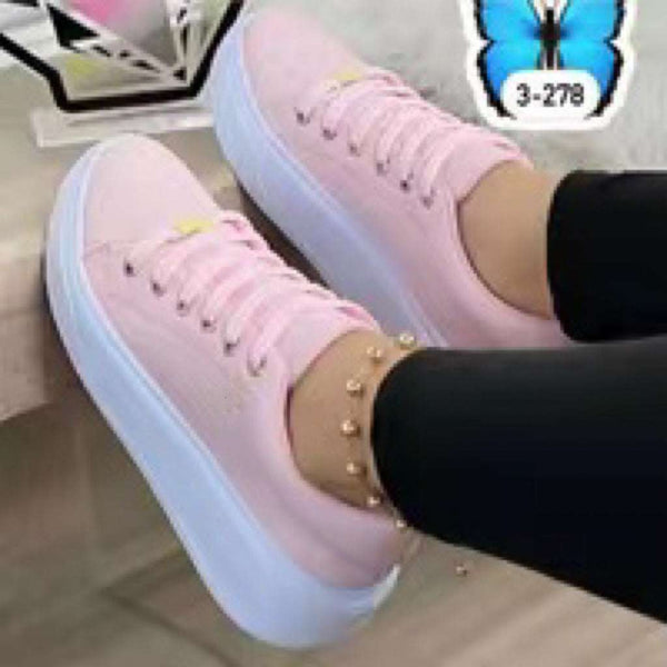 Women’s Round Head Lace-Up Shoes – Thick Bottom & Solid Color