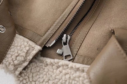 Suede Biker Jacket with Fleece Lining