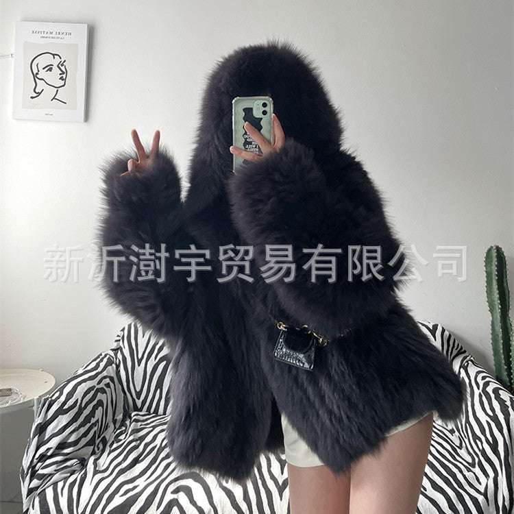 Fur Women's Clothing Fox Fur Coat Hooded Large Size Fuzzy Top