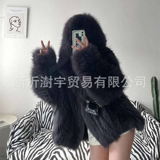 Fur Women's Clothing Fox Fur Coat Hooded Large Size Fuzzy Top