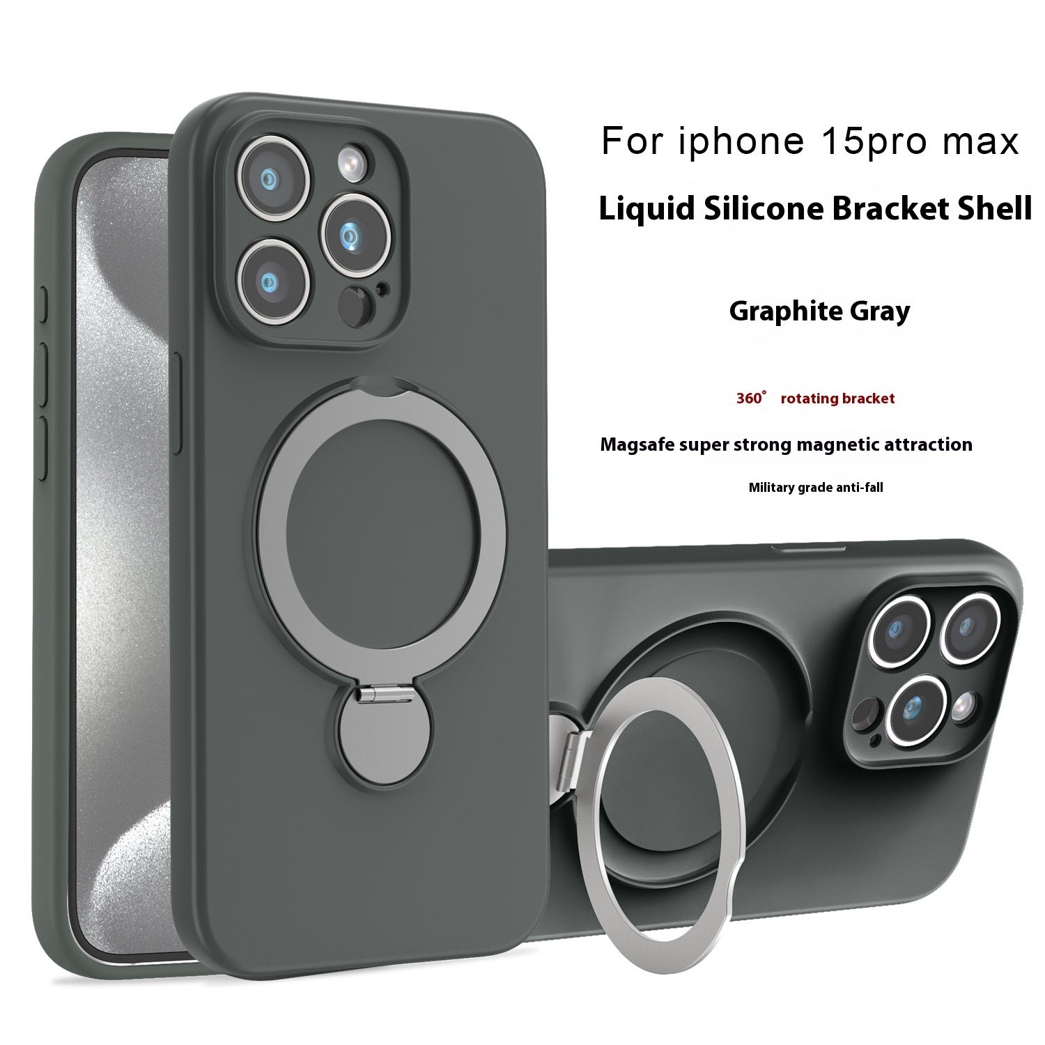 {{ brand }} Liquid Silicone Magnetic Bracket Phone Case - Anti-Fall Protection Graphite Gray - Liquid Silicone Magnetic Bracket Phone C
