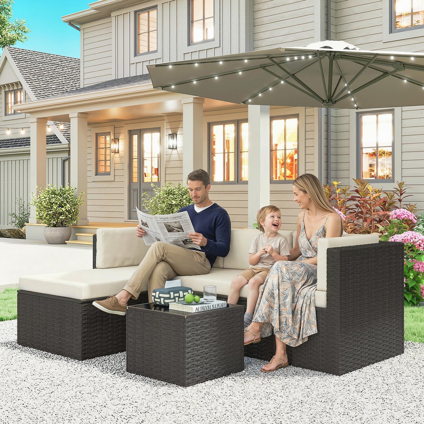 3-Piece Wicker Outdoor Patio Conversation Set - Beige