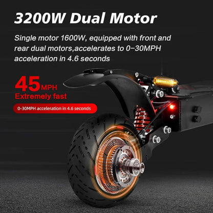 Electric scooter front wheel with suspension and amber headlight lighting