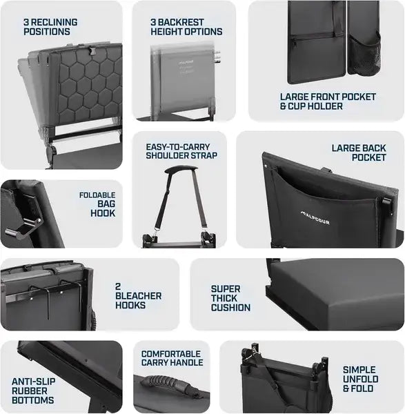 Alpcour Heated Massage Stadium Seat - Reclining Bleacher Chair Alpcour Heated Massage Reclining Stadium | Ectron Online