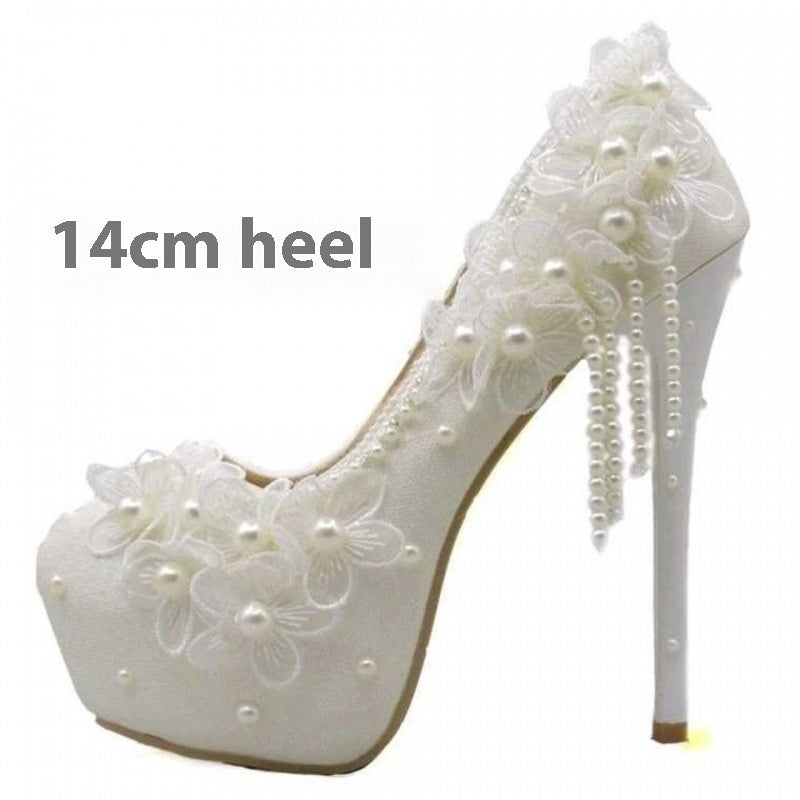 Shoes Korean Style - Flower Rhinestone Tassel Bride Male Lace High-heeled Shoes Korean Style | Ectron Online