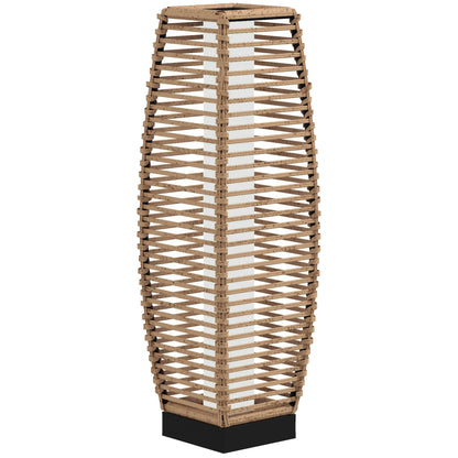 Sand rattan solar floor lantern with open lattice sides and square top