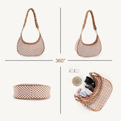 Women's Woven Hobo Handbag - Brown Vegan Leather Weave Tote Women Woven Hobo Handbag For Women Fashi | Ectron Online