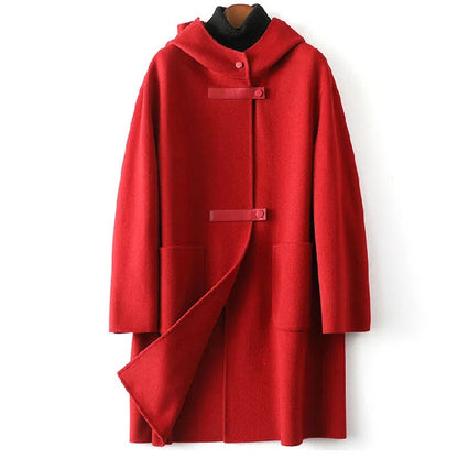 Women's Double-Faced Woolen Overcoat | Loose Fashion Hooded Coat Loose Fashion Hooded Double-faced Woolen | Ectron Online