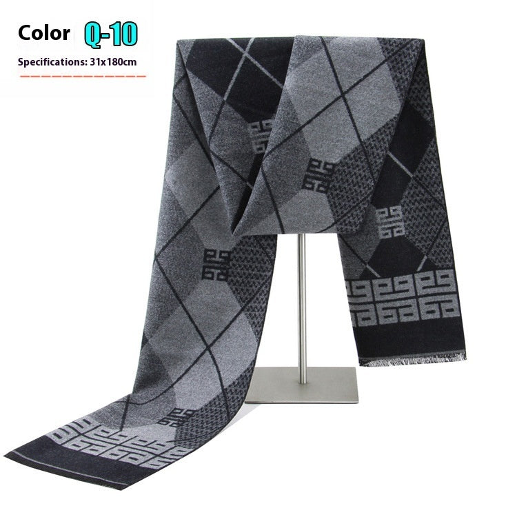 Gray and black patterned scarf on a stand with 'Color Q-10' text.