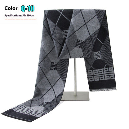 Gray and black patterned scarf on a stand with 'Color Q-10' text.