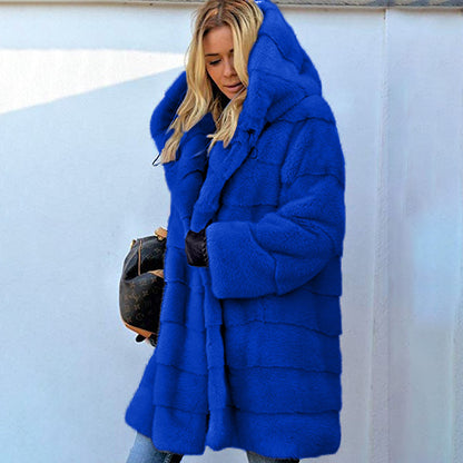 Women's Oversized Imitation Fur Coat | Plush Solid Color Hooded Jacket Solid Color Loose Plush Hooded Coatimita | Ectron Online