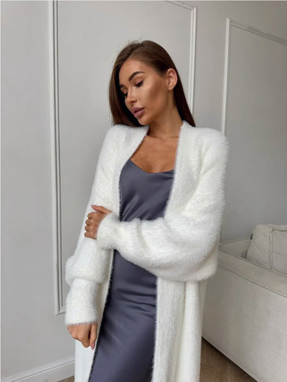 Women's Imitation Mink White Cardigan | Loose Soft Knit Sweater Imitation Mink White Sweater Cardigan Co | Ectron Online