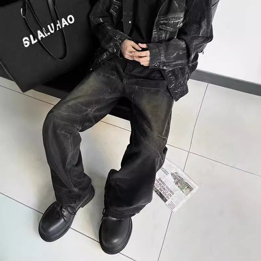 Washed Black Straight Jeans