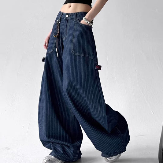 Spring And Autumn High Waist Loose And Slimming Drooping Straight Mop Pants